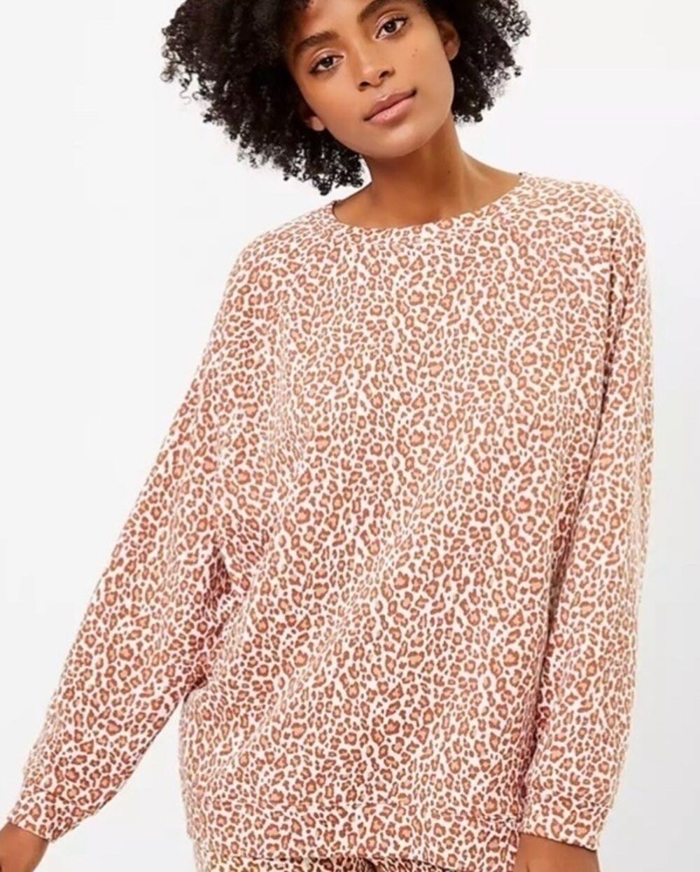Lou & Grey for Loft Medium Animal Print Leopard Terry Sweatshirt Oversized